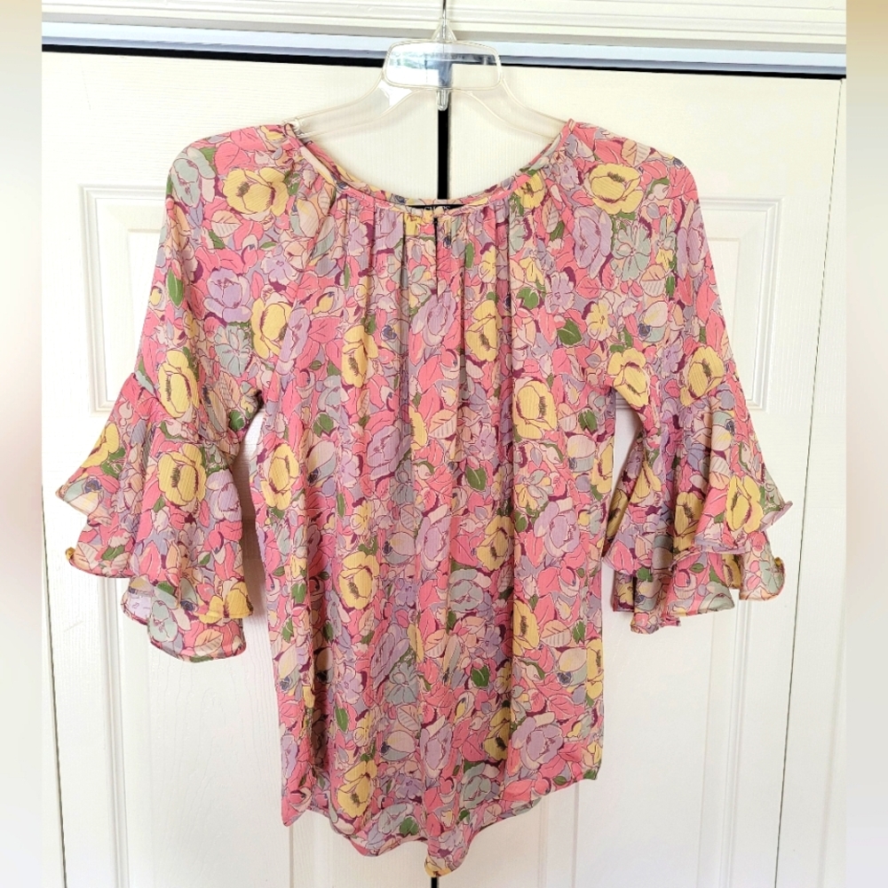 Chaps Women's Pink Floral Blouse Top Size Small
